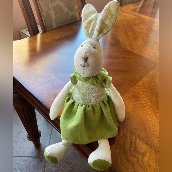 Other - Bunny Rabbit In Dress, Home Decor, Sitting, green & white dress, ADORABLE
